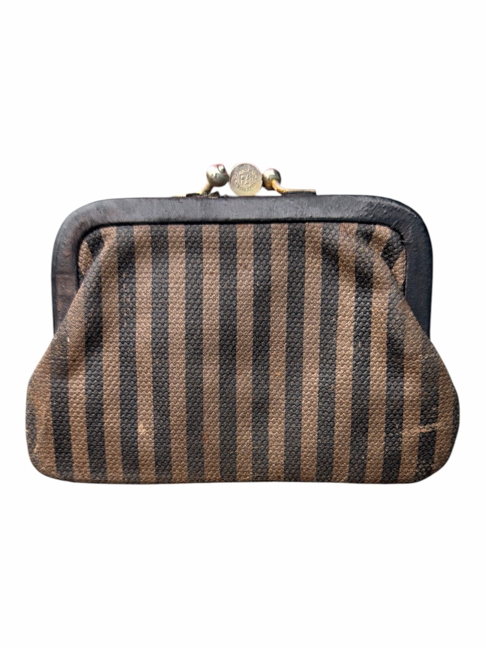 FENDI Vintage Pequin Striped Canvas Kiss Lock Coin Purse Pouch